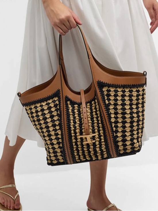 Tod's Handbags - Tod's  RARE Timeless T ShopperMedium , Cream and Tan Woven Tote